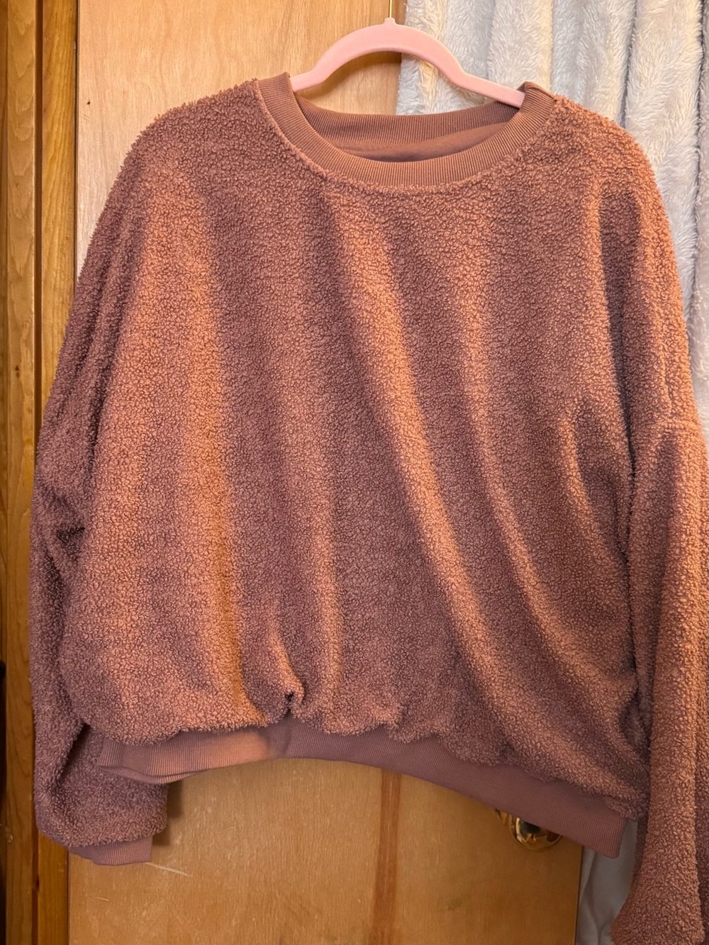 Mauve Sherpa Pullover Teddy Fleece Sweatshirt Womens Large Cozy Lounge Top